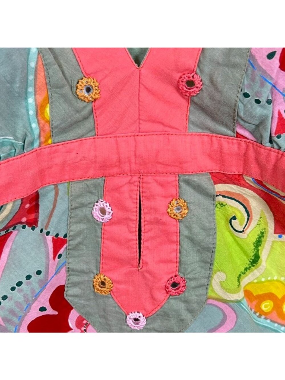 VTG Y2K Boho Babydoll Cami Top XL Psychedelic Floral Mirror Embellished Hippie - Picture 4 of 12